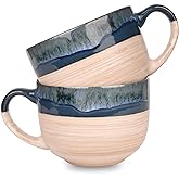 Bosmarlin Large Ceramic Coffee Mug Set of 2, Stoneware Latte Mug for Office and Home, 16 Oz, Dishwasher and Microwave Safe, (Prussian Blue, 2)