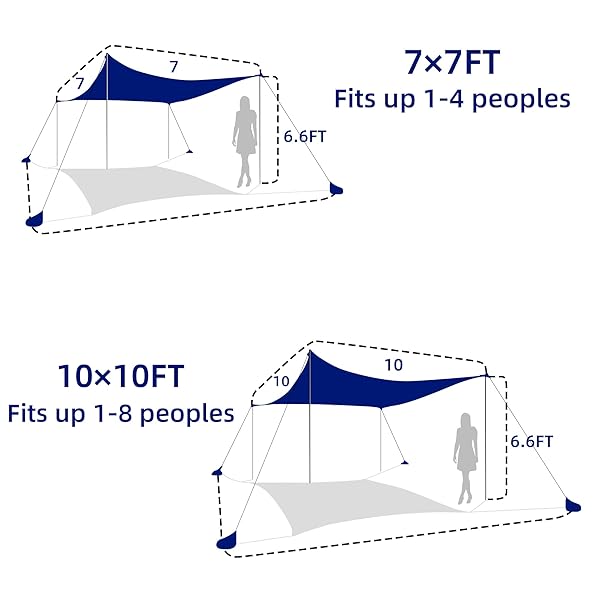 UMARDOO FAMILY BEACH TENT CANOPY SUN SHADE PORTABLE 10×10FT, LARGE WIND RESISTANCE BEACH SUN SHELTER EASY SETUP WITH PACKABLE CARRY BAG FOR OUTDOOR TRAVEL UPF 50+ (BLUE)