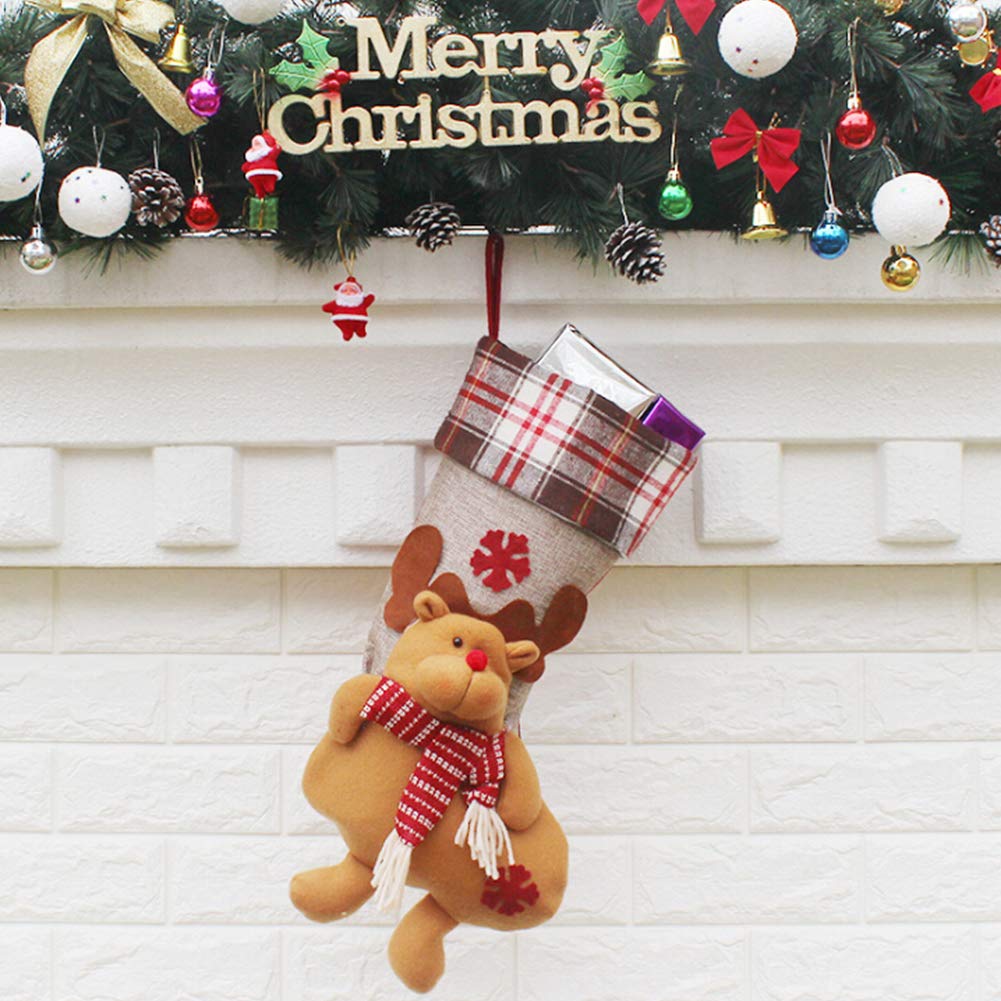 Christmas Stocking,19.9" Large Xmas Sock Sack Gift Bag for Tree Decoration Fireplace Hanging Stockings Personalised Sock Gift Bag for kids Adult 3D Xmas Stocking for Christmas Ornament Candy Pouch Bag
