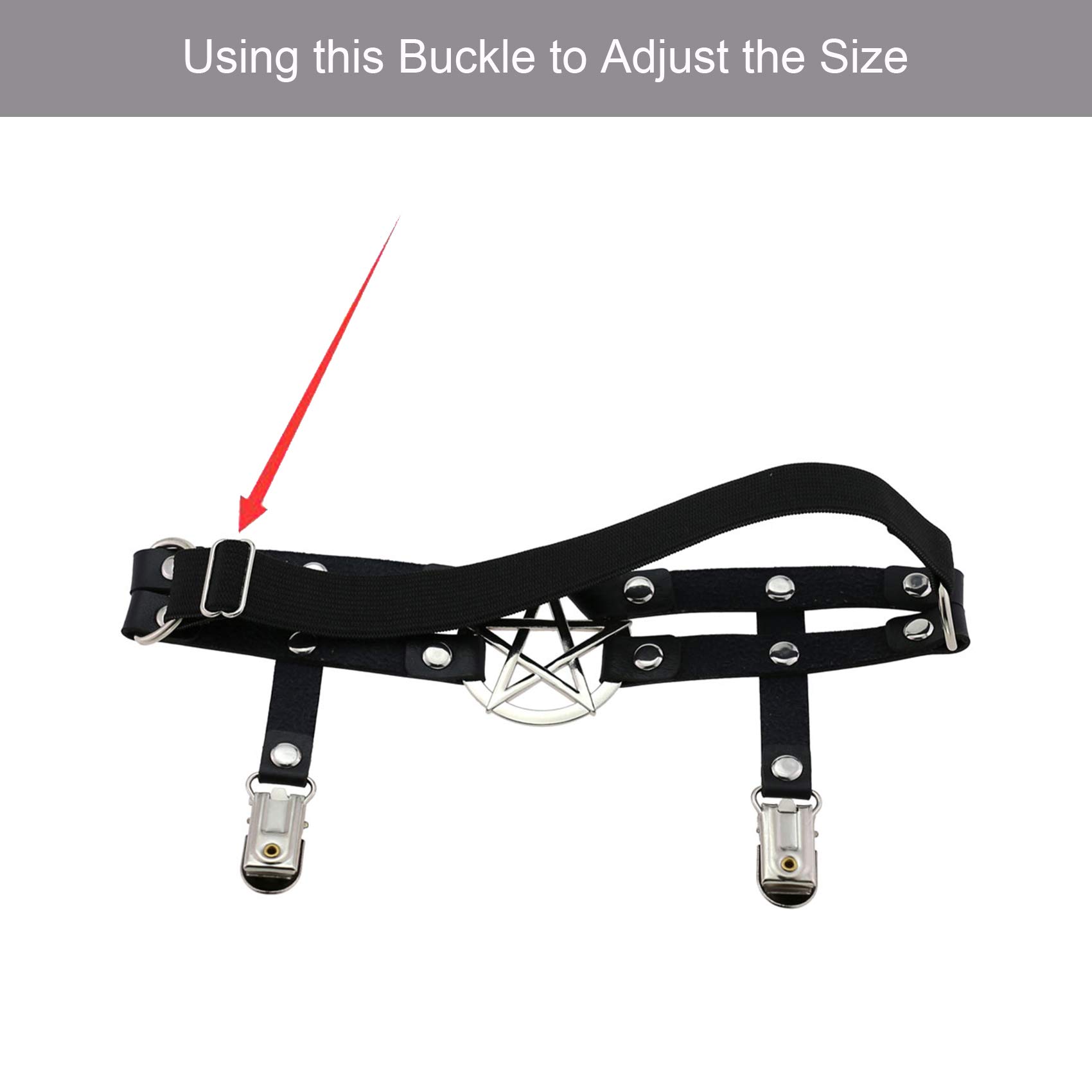 alisikee 2pcs Adjustable Star-Shaped Leg Garter with Anti-Slip Clips, Elastic Gothic Thigh Ring Garter for Women and Girls