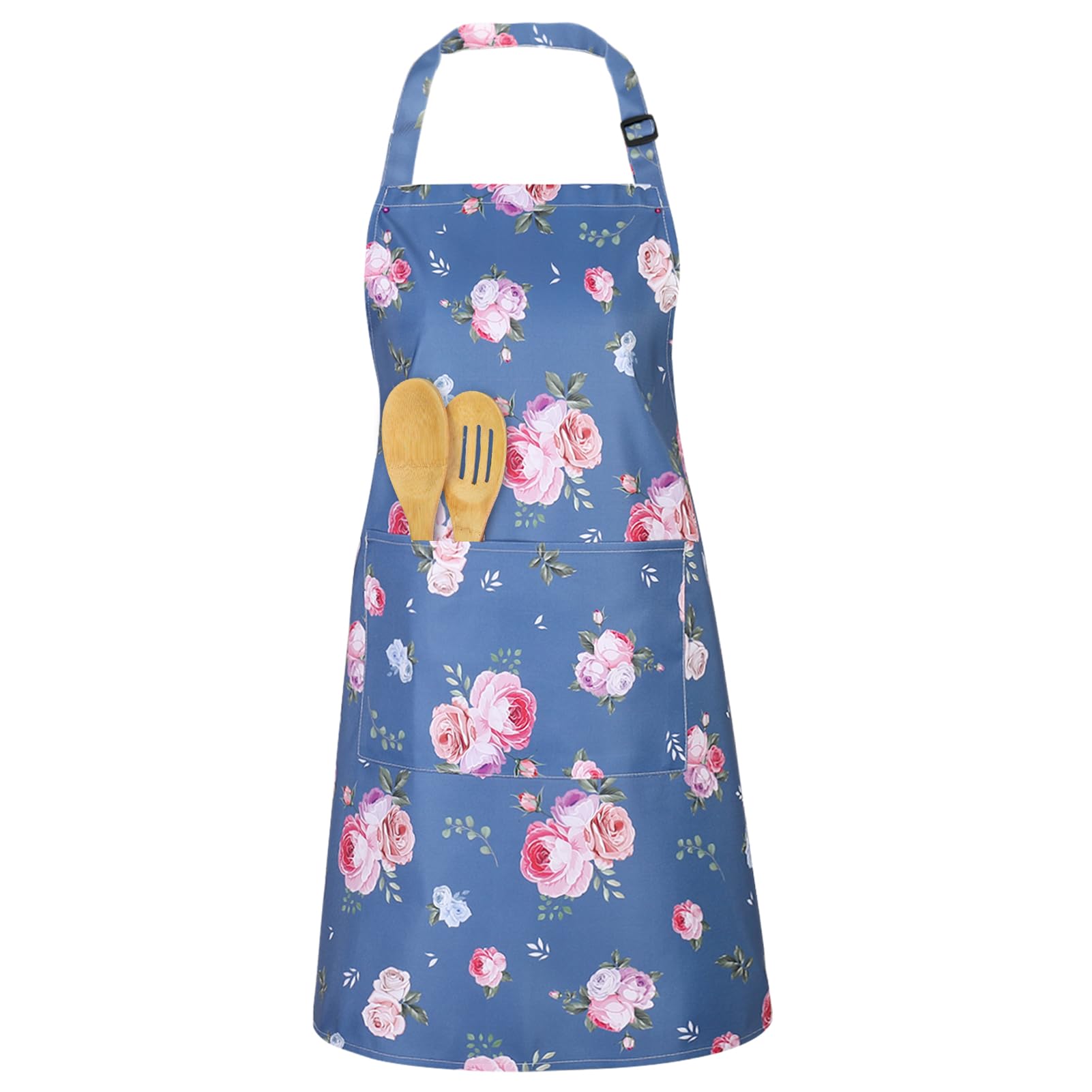 ViEinkaufen Floral Aprons for Women, Adjustable Waterproof Chef Aprons with Pockets for Cooking Gardening Housework