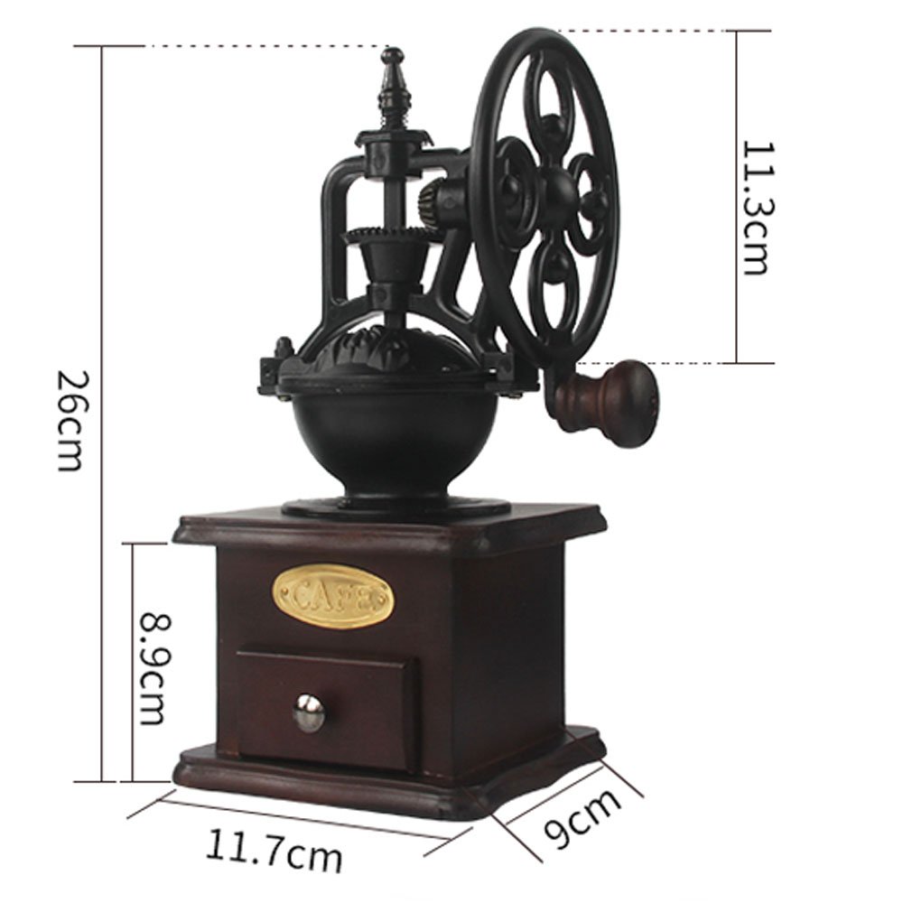 moon-1 Manual Coffee Grinder Antique Cast Iron Hand Crank Coffee Mill With Grind Settings & Catch Drawer