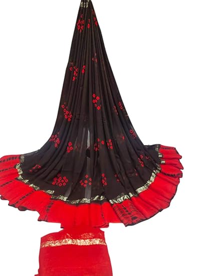 Jaipuri Rajasthani Pure Georgette Sebori Bandhej Gota Patti Work Saree With Running Contrast Blouse -P079