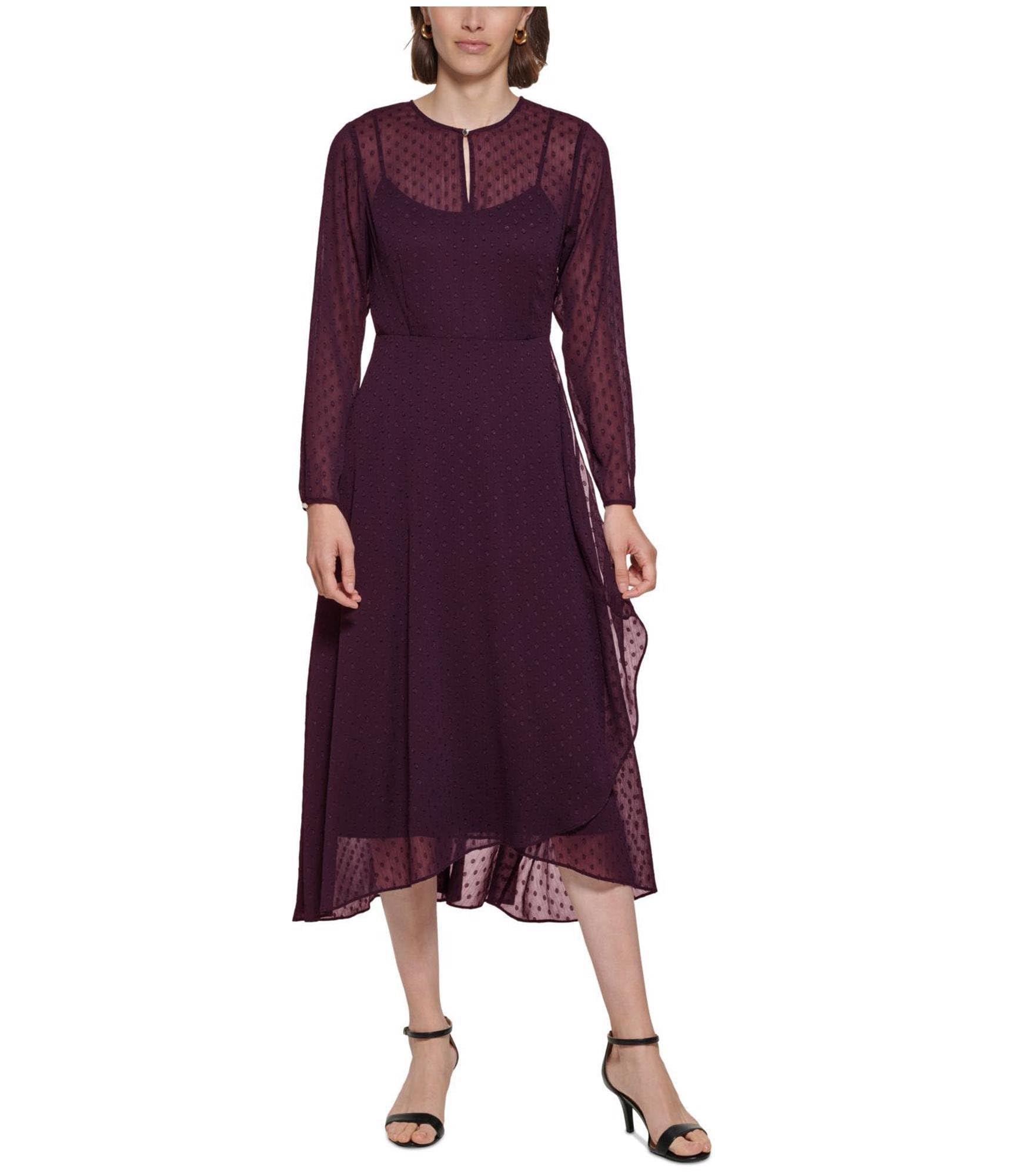 Tommy Hilfiger Womens Dress fit & Flare,Aubergine,8