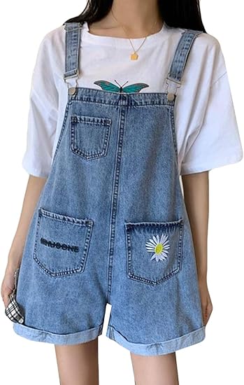Amazon シジャァーノ サロペットパンツ レディース デニムサロペット おしゃれ 花柄 刺繍 夏 ジーンズ ショーツ ゆったり ハイウエスト 着痩せ 短パン オーバーオール 韓国風 サスペンダー付き カジュアル ショートパンツ 通販