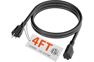 HUANCHAIN 4 FT 16 Gauge Black Indoor Outdoor Extension Cord Waterproof, Flexible Cold Weather 3 Prong Electric Cord Outside, 13A 1625W 125V 16AWG SJTW, ETL Listed
