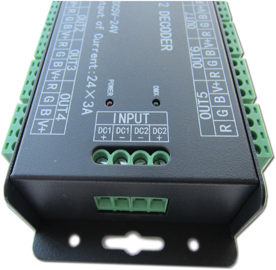 High Power 24 Channel RGB 3A/CH DMX512 Controller Led Decoder Dimmer 500Hz Flicker Free Smoother Dimming DMX Signal Indicator Flashes Function DC 5V-24V - Image 5