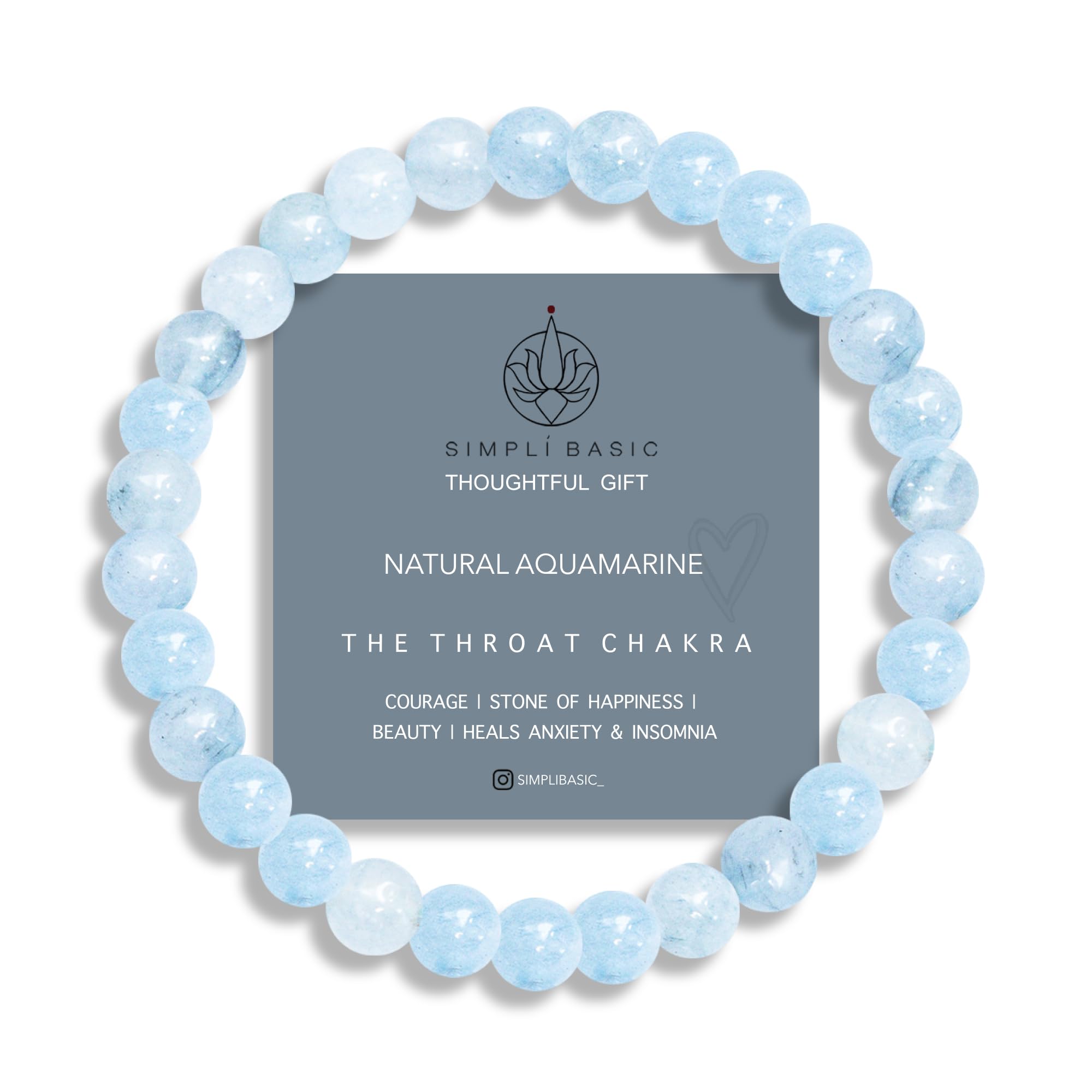 SIMPLÍ BASIC Natural A Grade Aquamarine Healing Gemstone Bracelet 6mm Bead | Womens & Mens | Beauty | Happiness | Courage | Inc Gift Box|March Birthstone