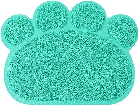 Daisy1993 Paw Shaped Pet Dish Mat, PVC Pet Food & Water Bowl Feeding Mat for Dog Cat, 11.8"*15.8" (Blue)