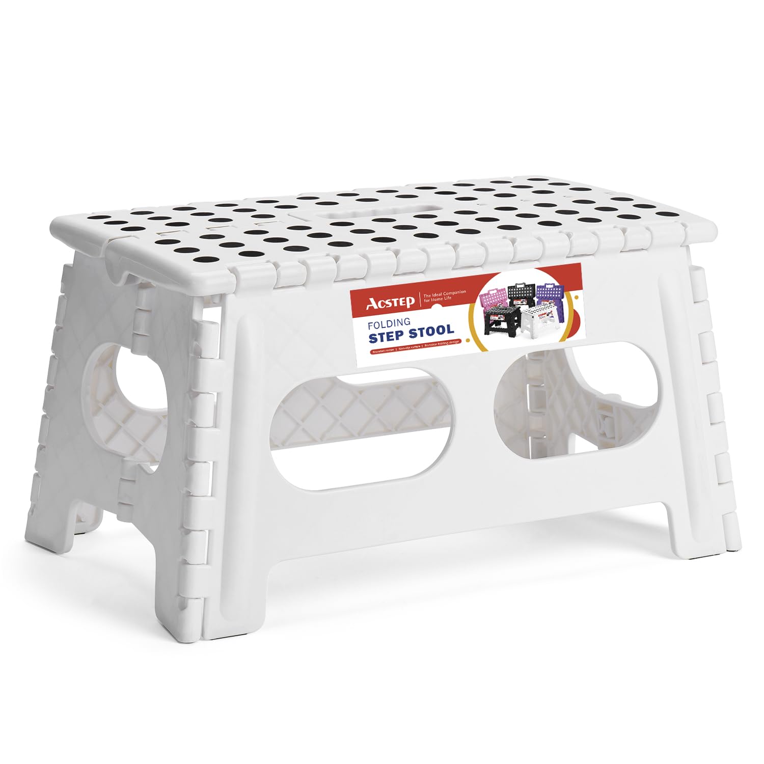 Photo 1 of ACSTEP Folding Step Stool 9 Inch,15-Inch Extra Wide Heavy Duty Stepping Stool More Safe and Comfortable Non Slip Foldable Step Stool for Kids and Adults White