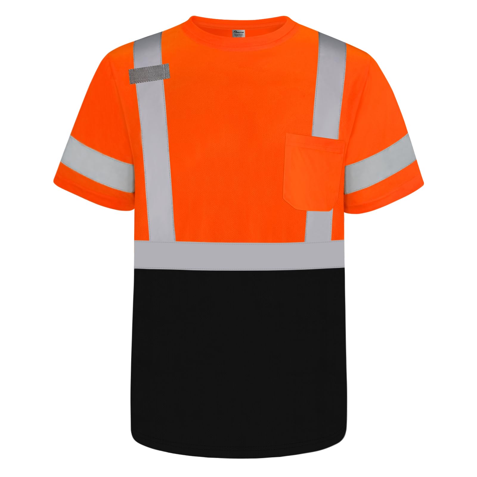 Graunton Hi Vis T Shirt Short Sleeve High Vis T Shirt for Men Women, Hi Vis Reflective Safety Work Shirts for Men Construction, Security Guard, Durable & Breathable, Orange Black, 5XL.
