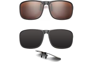 2PCS Polarised Clip on Sunglasses for Men Women, Full Frame Flip Up Driving Sunglass, UV 400 Protection Anti-Glare Sunglasses