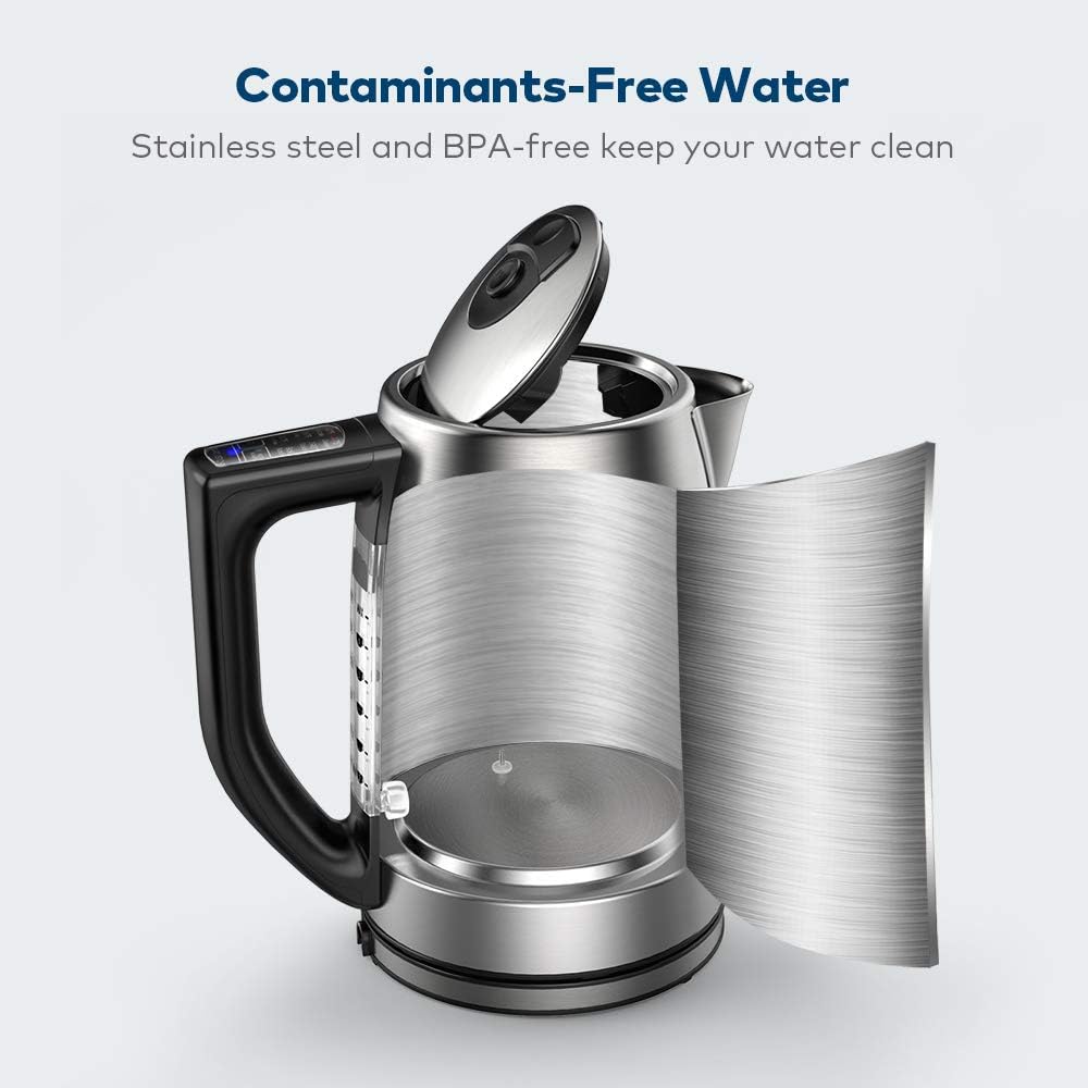Miroco Electric Kettle Temperature Control Stainless Steel 1.7 L Tea Kettle, BPA-Free Hot Water Boiler Cordless with LED Light, Auto Shut-Off, Boil-Dry Protection, Keep Warm, 1500W Fast Boiling, 120V (Silver): Kitchen & Dining