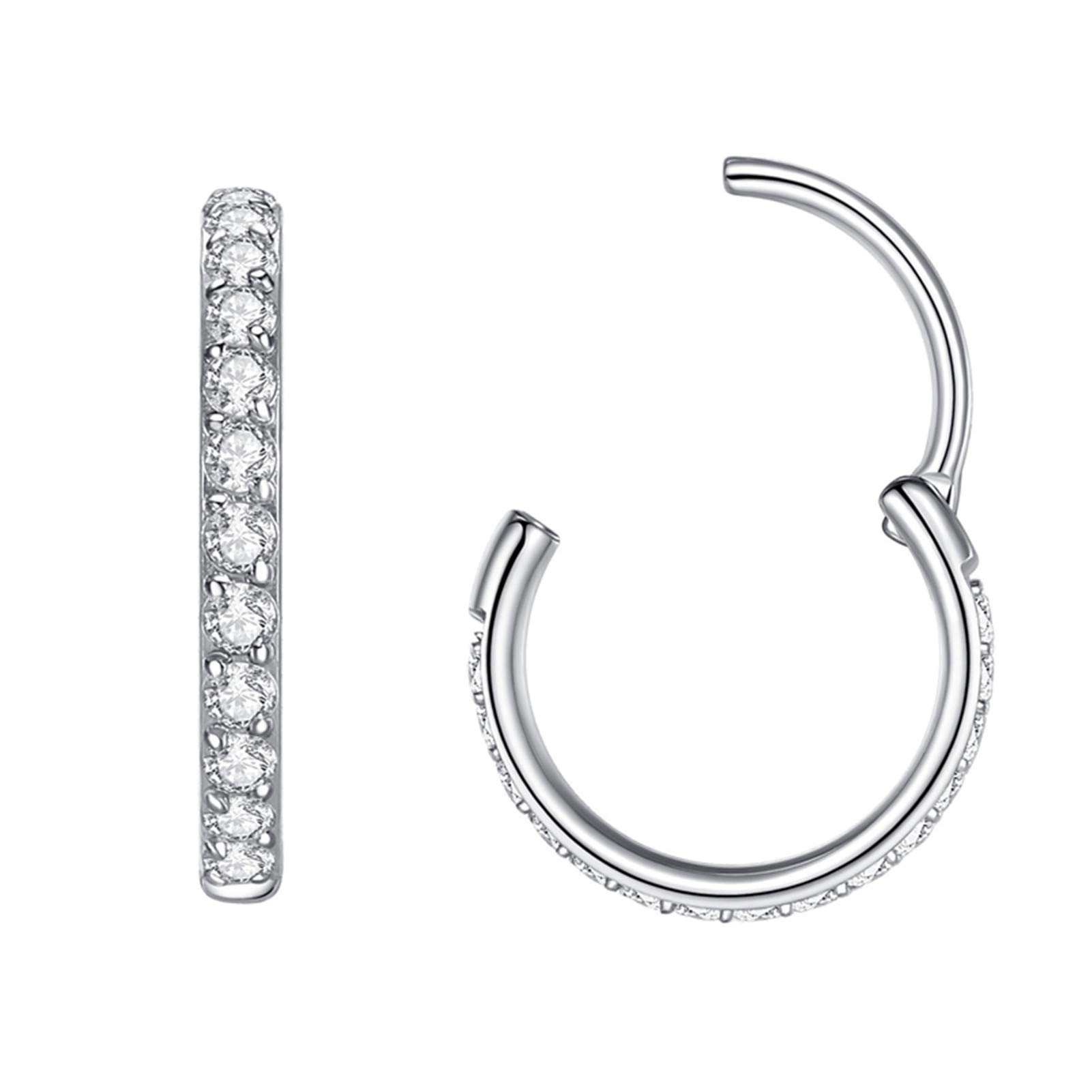 Popuhoops 20g Hoop Nose Rings with Zircon CZ 8mm 20 Gauge Nose Ring Hoop Silver Septum Clicker Jewellery 316L Surgical Steel Body Piercing for Cartilage Earring Helix Ear Lobe Daith Rook Conch Tragus