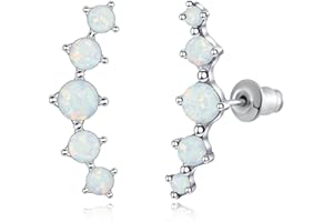 CiNily Opal Ear Crawler Earrings, 14K Gold Plated Cuff Climber Earrings Small Flat Back Stud Earrings Fashion Jewelry Mothers Day Gifts for Women Girls Hypoallergenic, White Gold, Rose Gold