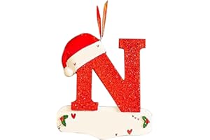 AYEBEAU Christmas Initial with Red Hat Christmas Tree Ornaments Personalized DIY Christmas 26 Letters Ornaments Christmas Decoration Xmas Tree Hanging Decor (N)