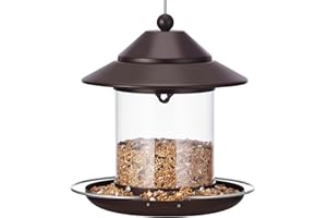 MAXDORIA Bird Feeders for Outdoors, Hanging Metal Roof Bird Feeder with 2LB Clear Tube Seed Capacity for Viewing Cardinal Finch, Wild Birdfeeders for Outside Garden Yard Decoration