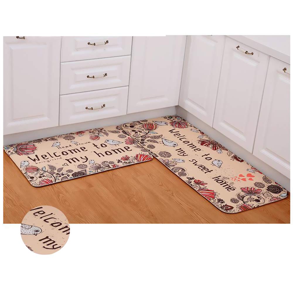 Lovey Cartoon Kitchen Mats Livingroom Rugs Bedroom Carpets Set Absorbent Thick Non-slip Washable, Area Rugs for Bathroom Floor Indoor Outdoor Entry(1'8" x 2'7"and 1'8"x3'11")- 2Pcs (Welcome Bird)