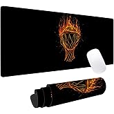 Flaming Basketball Gaming Mouse Pad, Office Desk Mat, Anti-Slip Rubber Base Cool Aesthetic Mouse Pads for Computer Laptop Keyboard School Home Desktop Gamer Home Accessories Decor 31.5" x 11.8"
