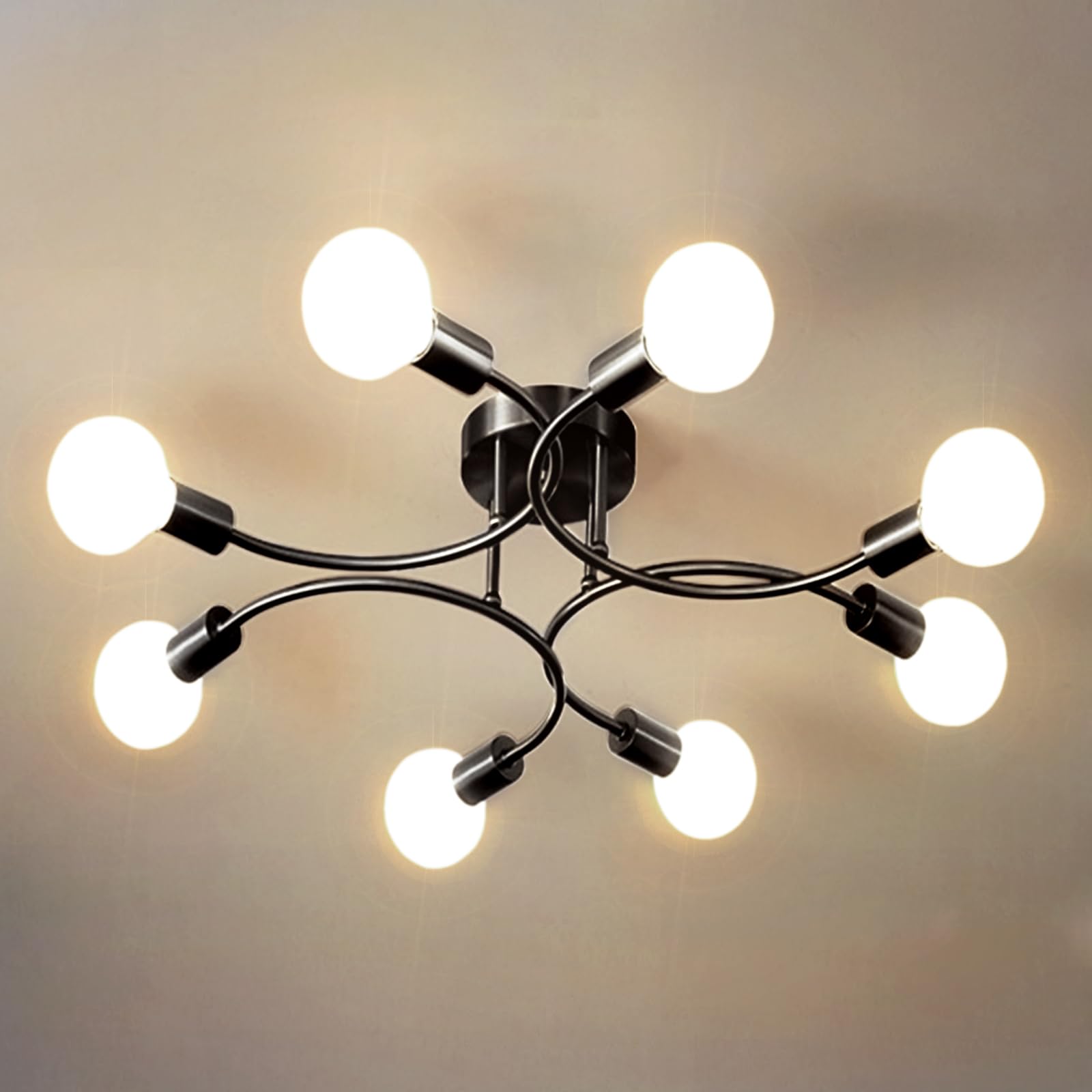 niuniaj Sputnik Ceiling Light,8-Light Matte Black Flush Mount Ceiling Light,Industrial E27 Sputnik Chandelier,Mid-Century Light Fixture for Bedroom, Dining Room,Living Room,Kitchen,Hallway,Lounge