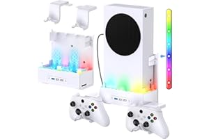 Wall Mount for Xbox Series S, MENEEA Wall Mount Kit Accessories with Adjustable Cooling Fan, RGB LED Light Strip, USB Port, Controller Hook, Secure Fit for Xbox Series S Consoles | White