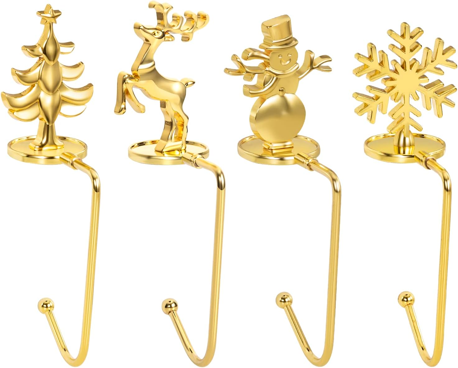 Ornament Hooks - Kedume Christmas Ornament Hooks Hangers Christmas Stocking Holder, Stocking Hooks for Mantle Set of 4, Metal Stocking Hanger Hooks for Fireplace, Gold