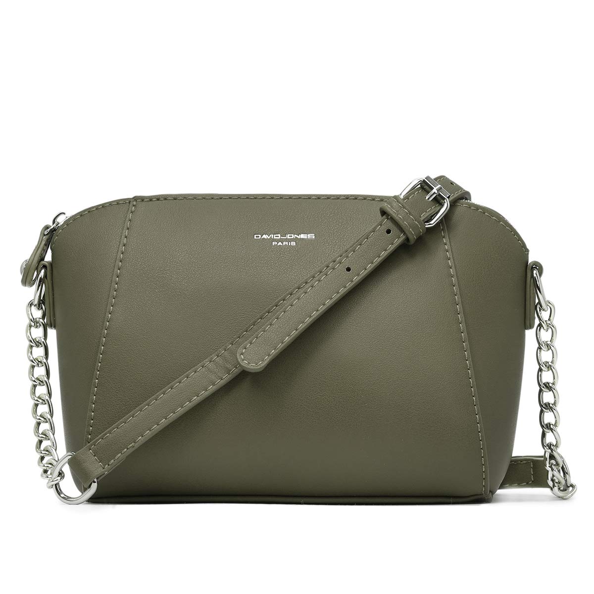 David Jones - Women's Small Crossbody Bag - Chain Shoulder Strap Rigid Faux Leather Messenger Bag - Elegant Saddle Bag - Fashion Clutch Handbag Evening Party - Zipper Purse Work Travel - Khaki Green