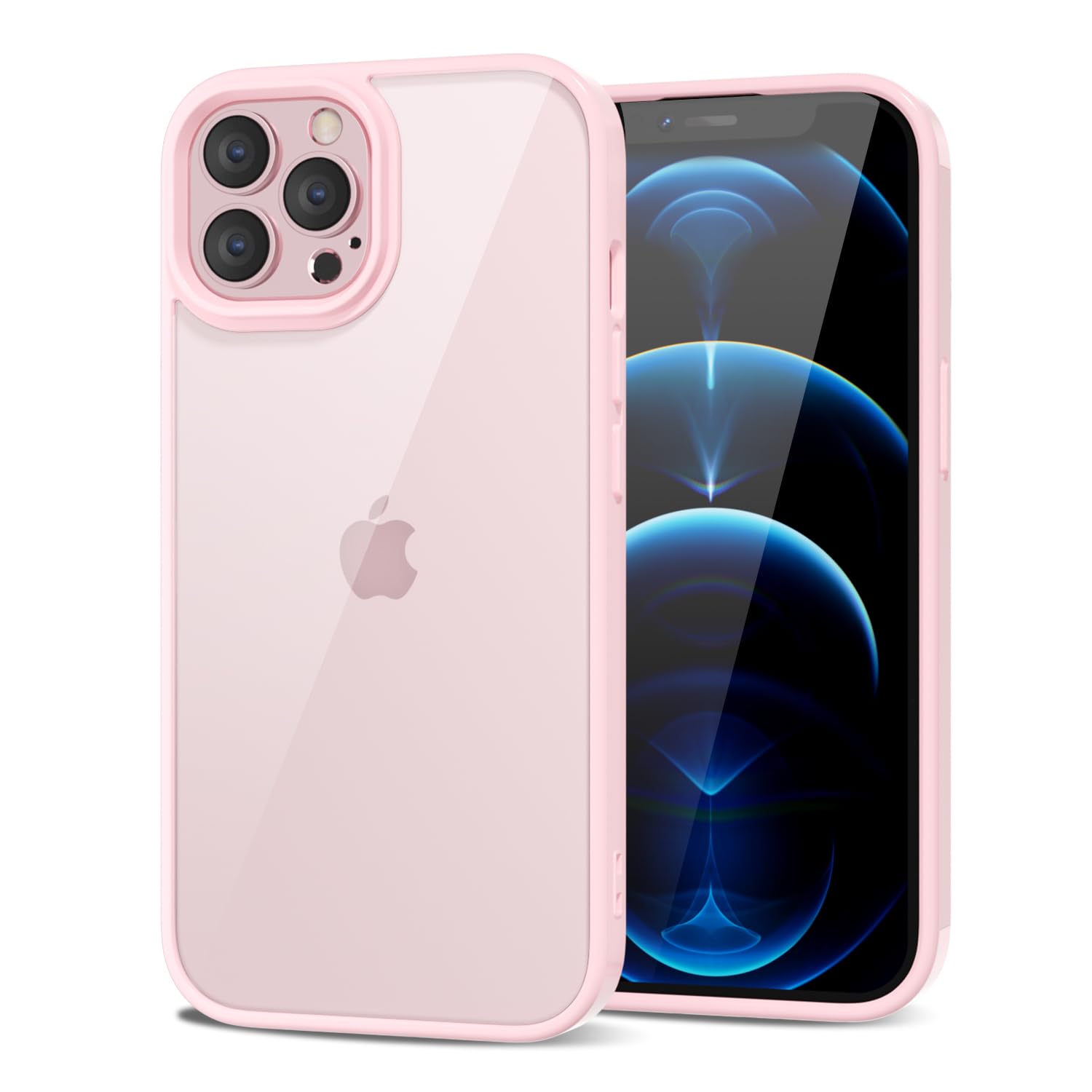 Photo 1 of LoeoeL for iPhone 12 Pro Max Case Clear, Transparent Hybrid 12 Pro Max Phone Case [Hard Plastic & Soft Silicone Bumper] Acrylic Non Yellowing Thin Slim Protective Cover for Women, Light Pink