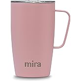 MIRA 18 oz Insulated Coffee Mug - Stainless Steel Travel Cup with Easy-Grip Handle - Car Cup Holder Compatible - Taffy Pink
