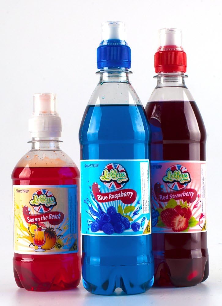 Blue Raspberry & Strawberry Slushie Syrups + 5 Slush Maker Pouches + Free 330ml Slush Puppy Style Concentrated Flavour (Sex on The Beach 330ml)