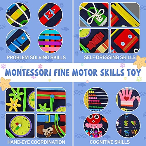 AM ANNA Busy Board Montessori Toy for 1 2 3 4 Year Old Toddlers, Toddler Travel Toys for Plane Car, Quiet Book, Sensory Toys for Toddlers 2 3 4, Montessori Toys for Toddler (Blue)