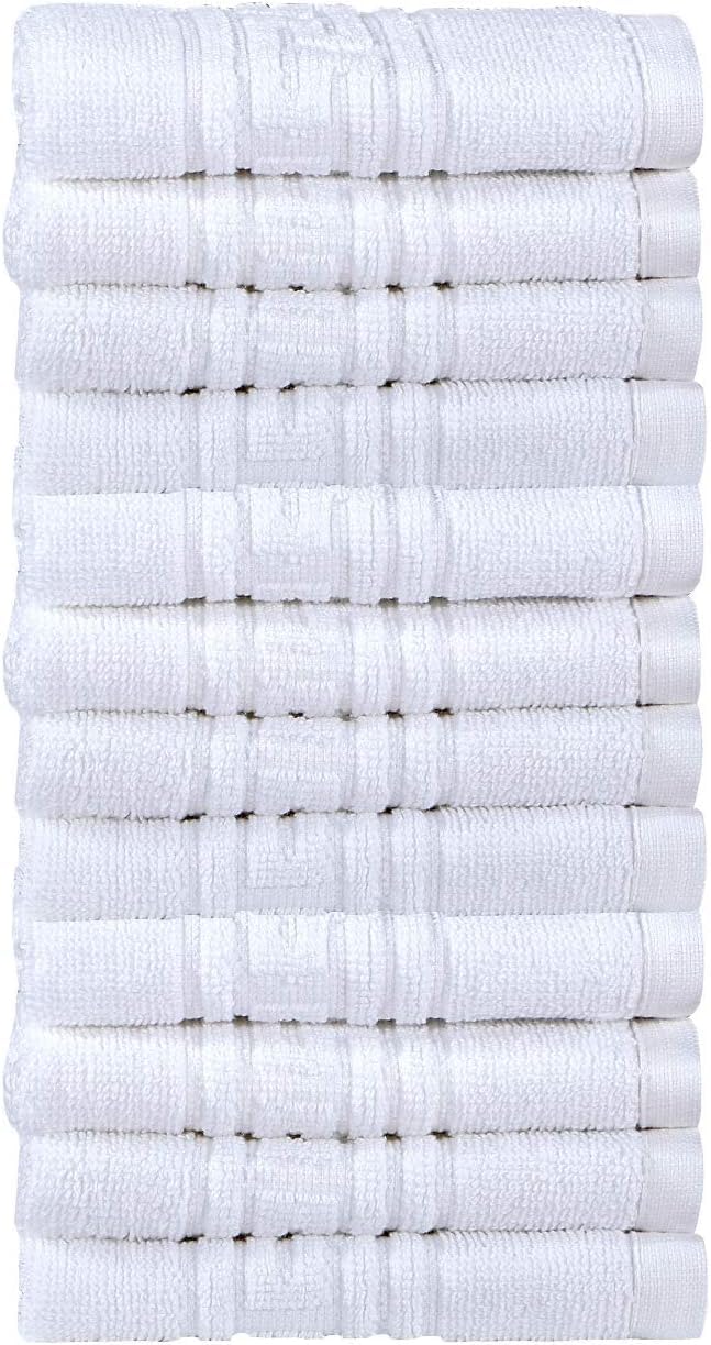 Every Thread Counts 12 Piece Face Cloth Set 100% Egyptian Cotton - Ring Spun - Soft & Duarable - 600 GSM (White)