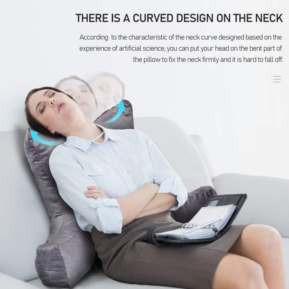 Neustern Updated Reading Pillows with Enlarged Support Arms - Removable Backrest Cover with Pockets, Comfy Bed Rest Pillows for Bed Back Support (22 inches high) - Ideal for Adults/Teen/Kids (Grey): Home & Kitchen