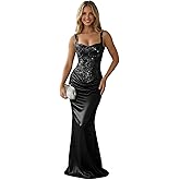 Weinaze Corset Sequin Mermaid Prom Dresses for Women 2026 Pleats Satin Formal Evening Gown L01053