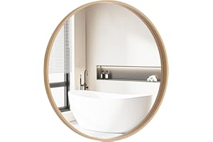 HOMECOOKIN Round Wood Mirror, 28" Round Bathroom Wall Mirror Circle Mirrors for Wall Decor, Vanity, Living Room, Bedroom, Entryway, Natural