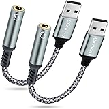 (2-Pack) USB to 3.5mm Jack Audio Adapter, QimKero External Sound Card USB-A, for AUX Stereo Converter, Compatible for Headset