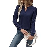 Vanfany Women Tops Blouse Causal Shirts Puff Long Sleeve Tunic V Neck