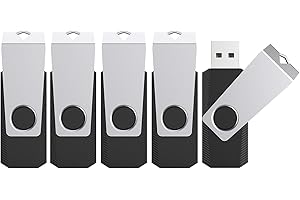 TOPESEL 5 Pack 16GB Flash Drives USB 2.0 Flash Drive Memory Stick Swivel Thumb Drive Memory Stick Jump Drive (16G, Black)