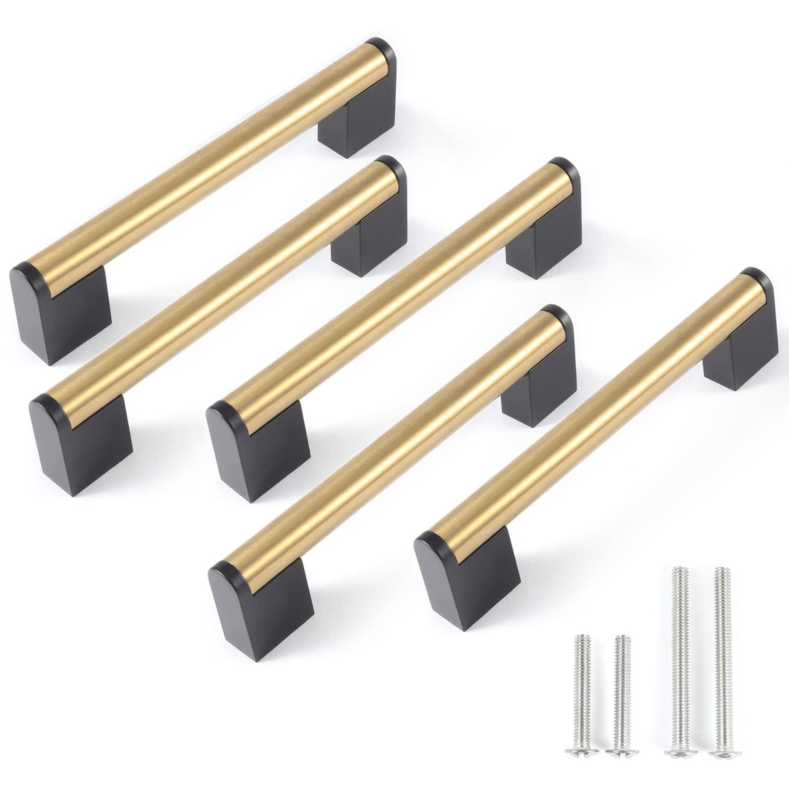 FULGENTE 5 Pack Golden Cabinet Pulls Brushed Brass Kitchen Cupboard Handle Hole Spacing: 5" (128mm) Drawer Stainless Steel Gold Hardware for Bath Bedroom Modern Style