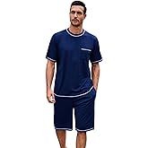 EK4YDNDS Mens Pajama Set, Soft Short Sleeve Lounge Set Pullover Pjs 2 Piece Outfits with Pocket