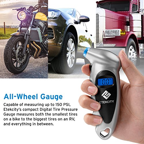 Etekcity GL-0801A Digital Tire Gauges, 150 PSI Compact Lightweight Measurement Tool with Lighted Nozzle, Backlit LCD and Non-Slip Grip, 4 Pressure Units for Bike, Car, Truck