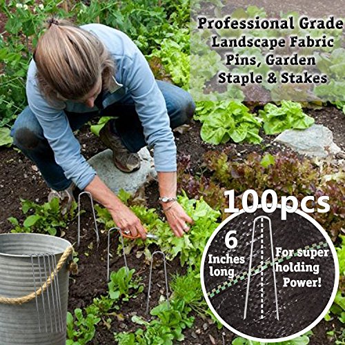 Navseek 100 Pack 6 Inch Galvanized Garden Stakes and Landscape Staples Sod Staples, Garden Staples Square Pins Sturdy Rust Resistant Fabric Anchor Pins (100) - Thumbnail 5