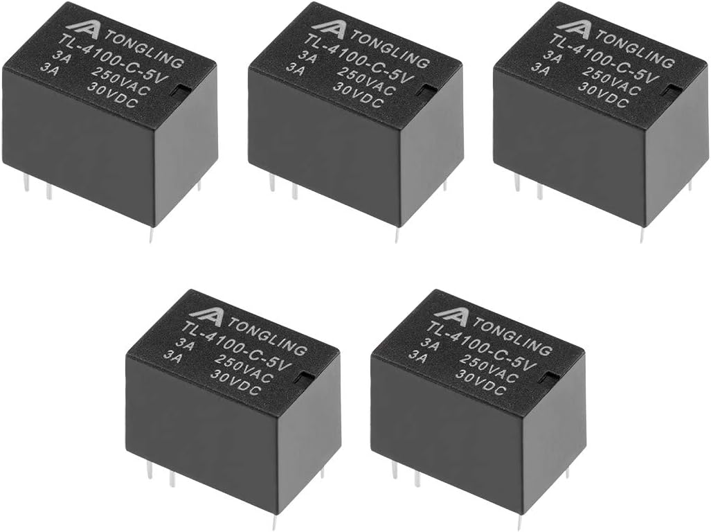 sourcing map 5 Pcs TL-4100-C-5V DC 5V Coil SPDT 6 Pin PCB Electromagnetic Power Relay NO+NC, 5V 6 Pin 5PCS