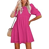 LYANER Women's Round Neck Puff Short Sleeve Cute A Line Ruffle Hem Bobdyoll Short Dress