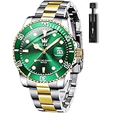 OLEVS Men's Watches with Date, Premium Gold and Silver Stainless Steel Analog Watches for Men, Classic Rotatable Bezel Men's Cuff Watches, Blue/Green/Black Dial
