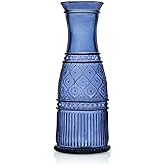 Godinger Carafe, Glass Pitcher, Wine Pitcher, Water Pitcher – Embossed Victorian-Inspired Crystal Design, Blue Carafe 35oz