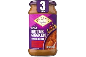 PATAK'S Patak’s Spicy Butter Chicken Simmer Sauce - Spicy & Creamy Curry Sauce w/Tomato Paste, Butter & Spices - Gluten-Free & Vegetarian Indian Sauce - Perfect for Chicken & Vegetables - 15oz Jar (Pack of 3)