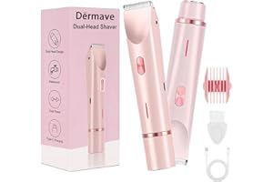 Dermave Shaver Bikini Shaver - Trimmer 2.0 for Women, 2 in 1 Electric Dual Head Razors, Ipx7 Waterproof, USB Charging, Painless Hair Removal for Private Area/Facial/Pubic/Hair Body (Pink)