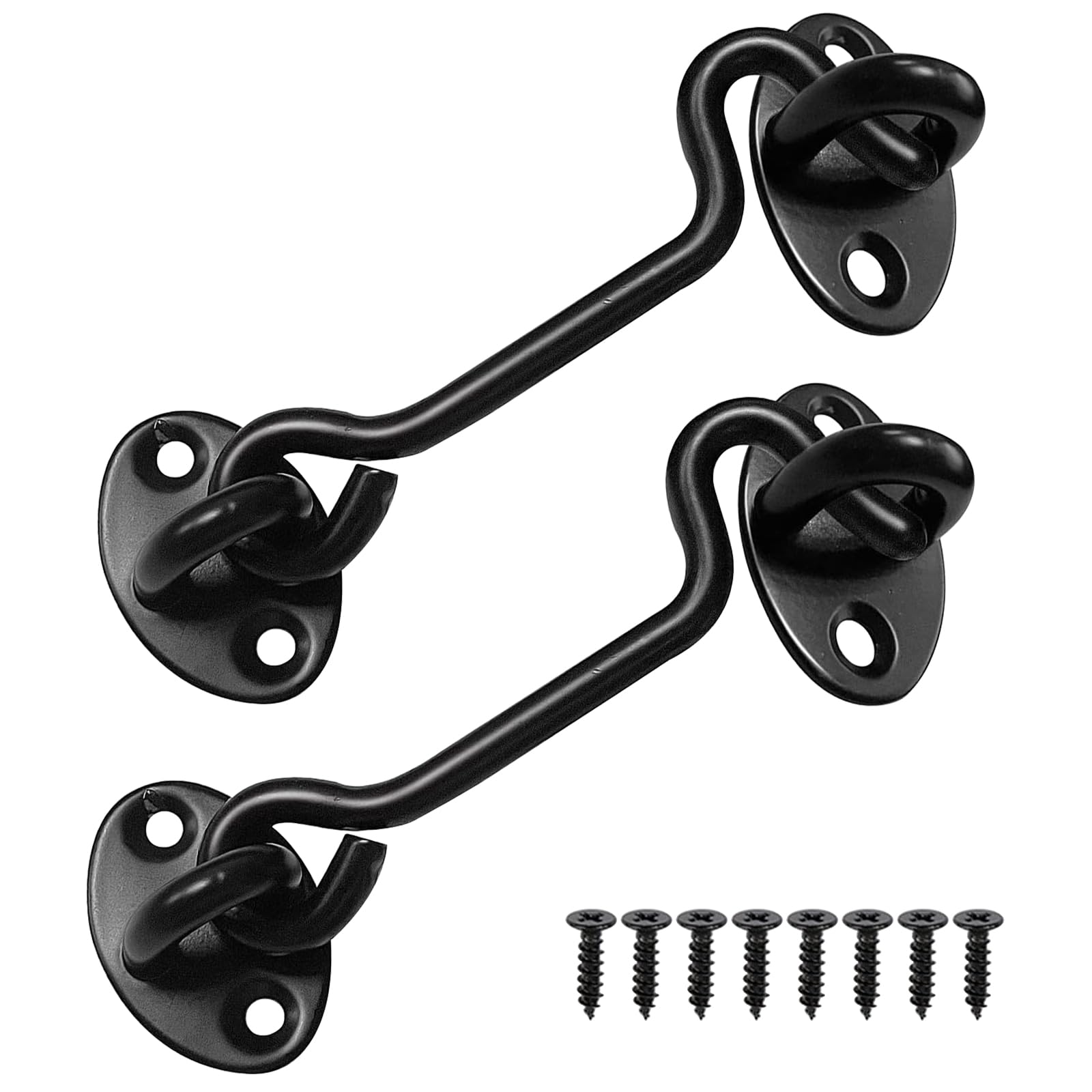 AUSYIWI 2 Pack 6 Inch Hook Locks for Doors, Gates, Garages, Cupboards, Windows - Black Metal Wall Mount Door Latch