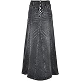 CHARTOU Women's Retro Exposure Button-Fly Packaged Hip A-Line Maxi Long Denim Skirt